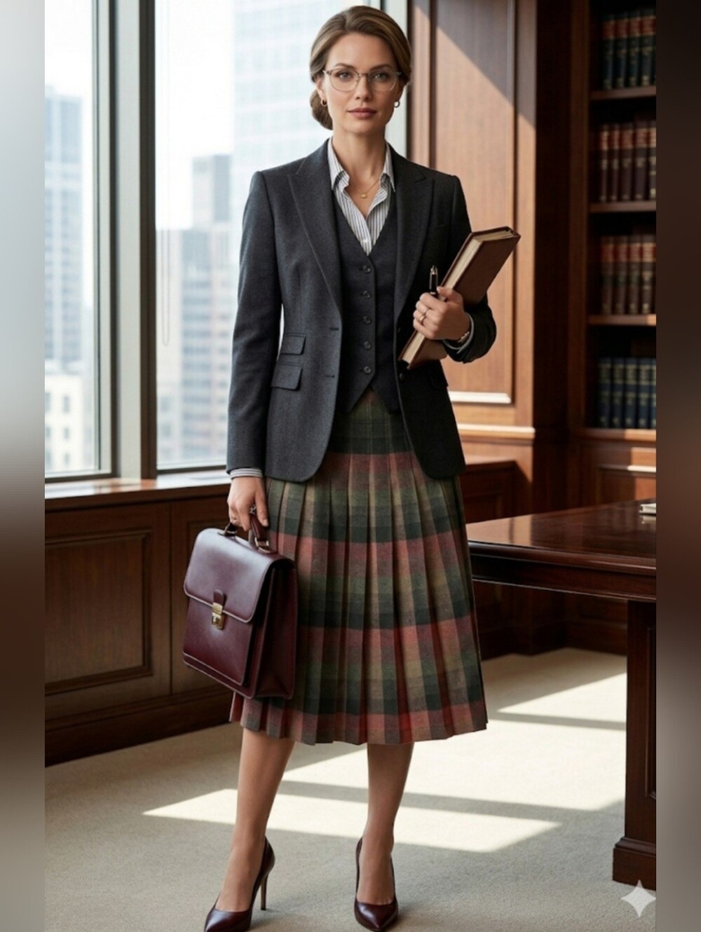 Vintage 100% Wool Reversible Midi Skirt High-rise Plaid Preppy Academia Fall